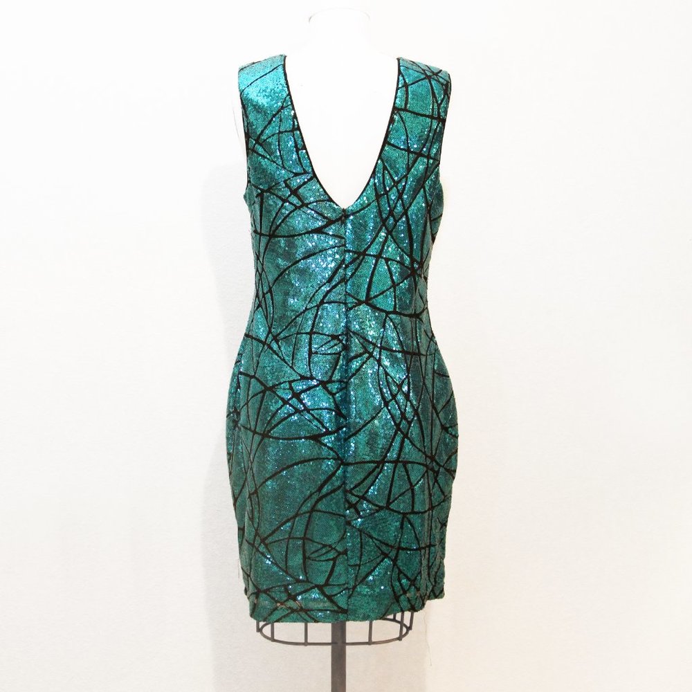 Turquoise Metallic Sequin party dress 'Wearable Art' Size L - Picture 3 of 3